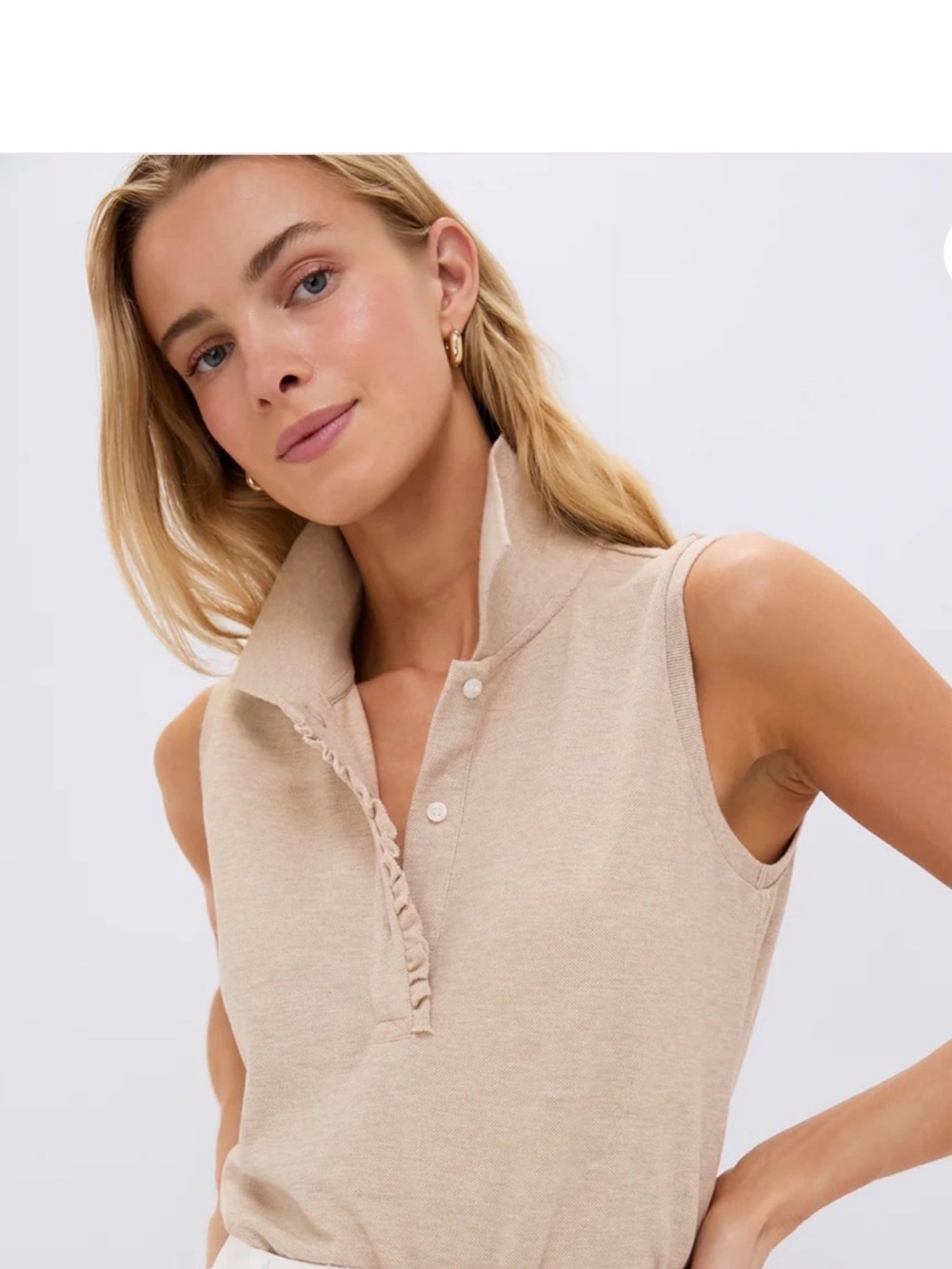 Tuckernuck Sleeveless Polo Tank in Light Beige